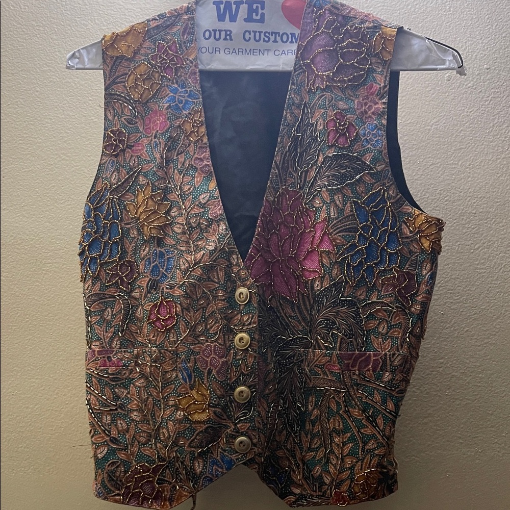 Coachella Vintage Creazioni Effeci Beaded Vest Multi Colored Florals - Picture 2 of 9